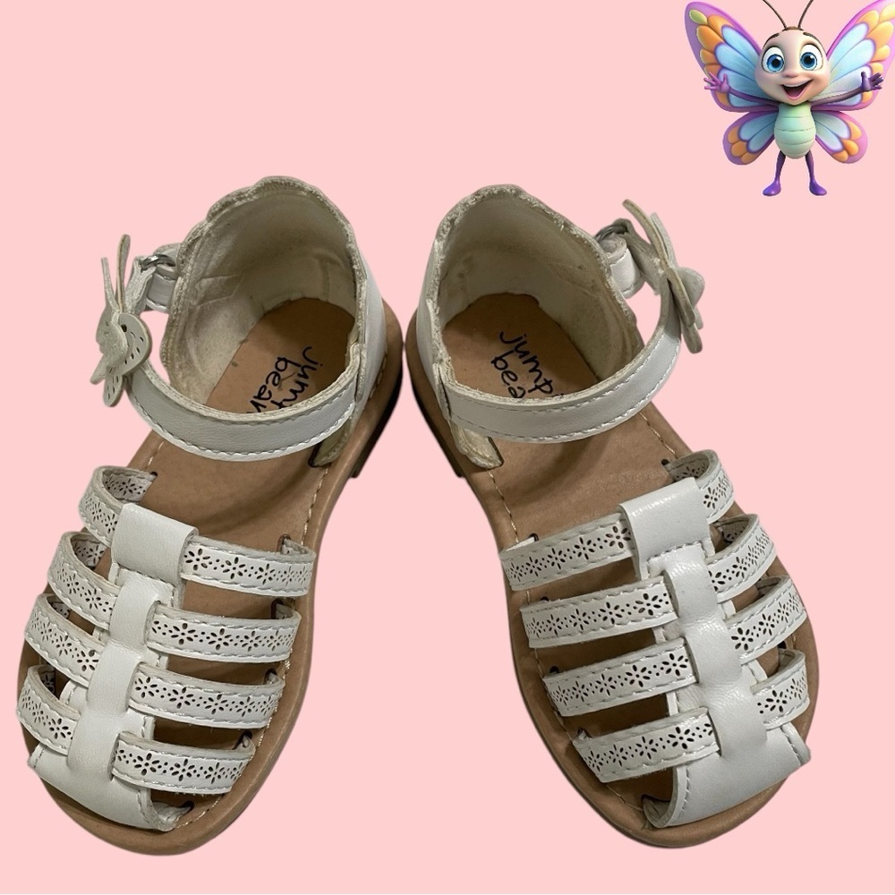Jumping Beans sandals toddler girls 6 white fisherman style hook & loop closure